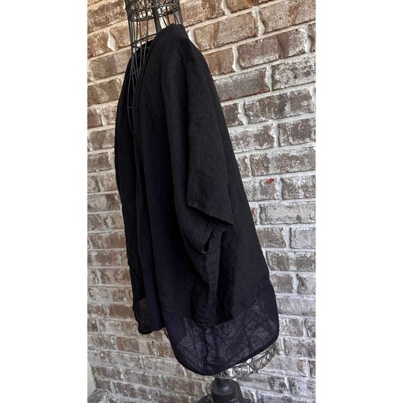 Vintage Russ Berens Mailbu USA Open Front Cape Sz L Black Linen Artsy Fe… - Picture 5 of 12
